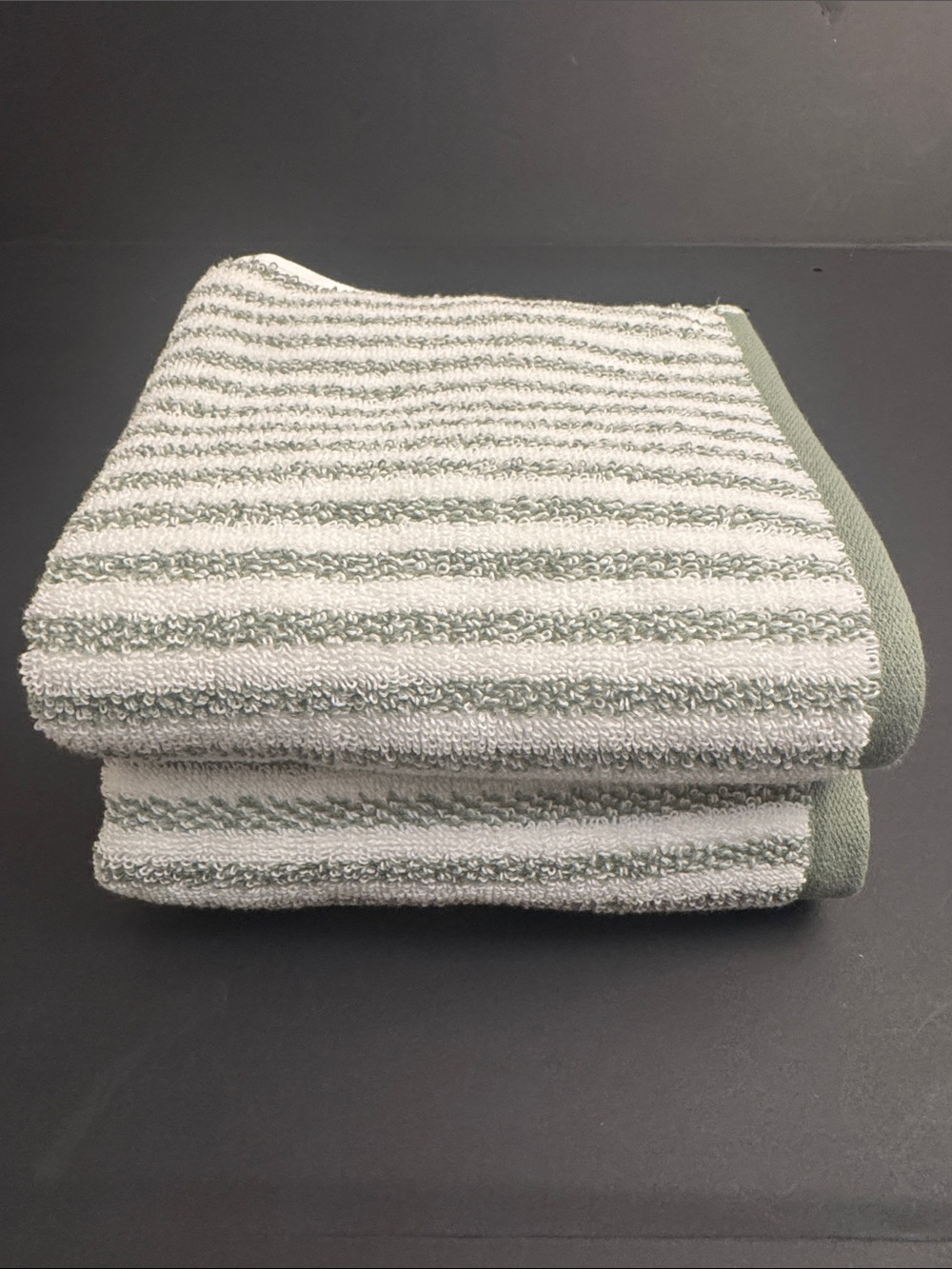 8pc TRULY LOU 100% Cotton Stripe Bath Towel Set -Soft -Absorbent - Wht/Oil Green - Picture 5 of 9